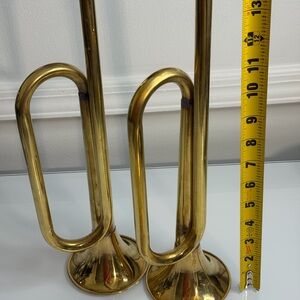 Pair of Polished Brass Trumpet-Style Decorative Horns